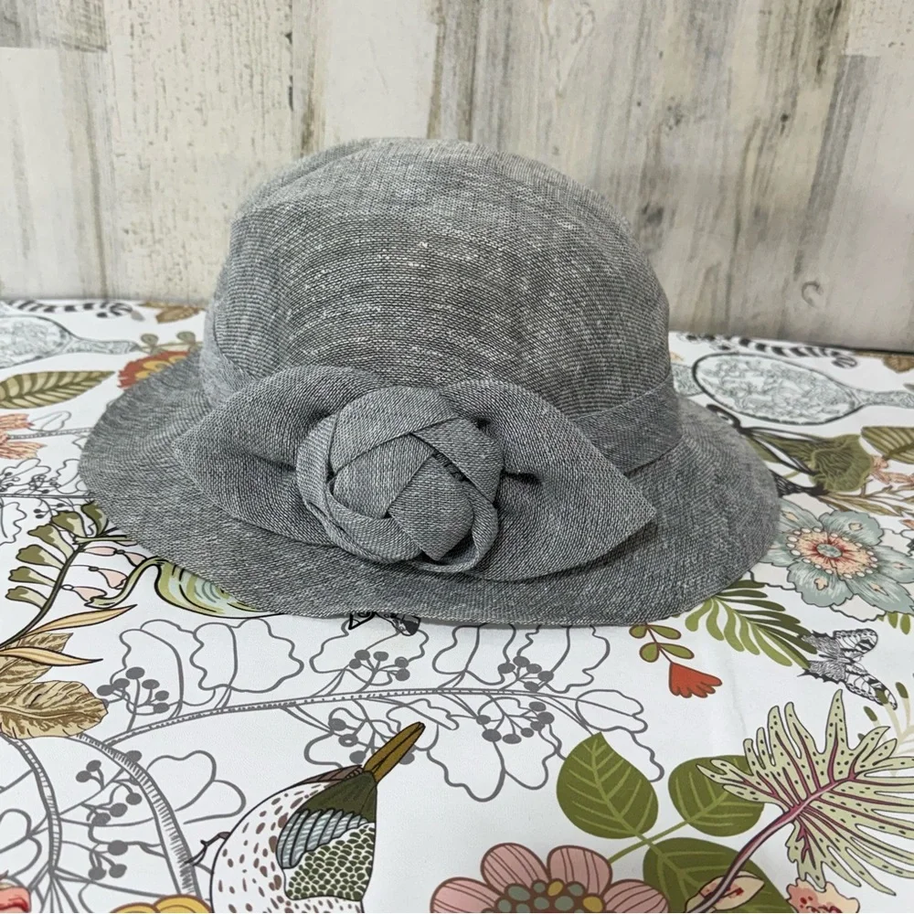 Ellen Tracy Gray Cloche Hat with Floral Accent